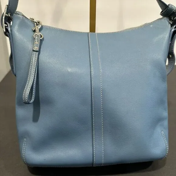 Coach 9326 Vtg Legacy Slim Duffle Slate Blue Leather Purse Bag Shoulder Strap - Picture 5 of 11